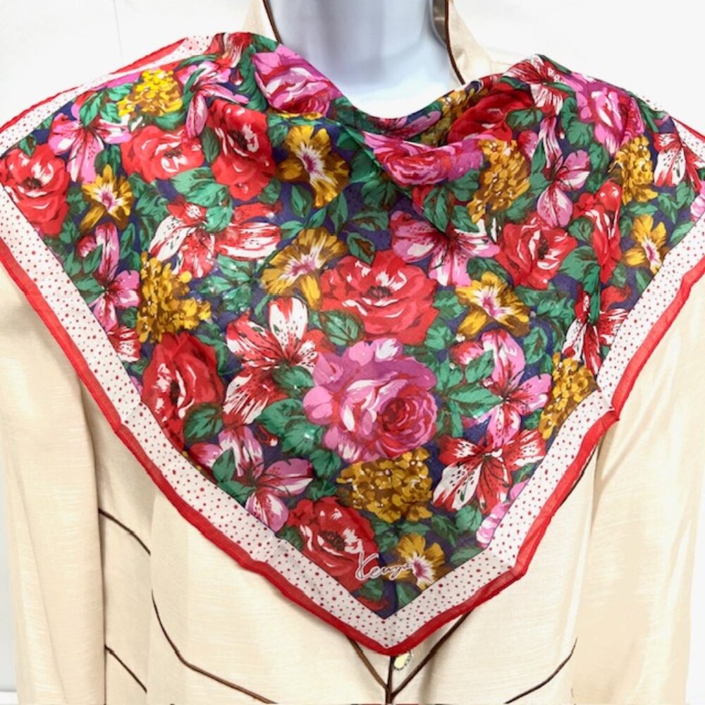 Unused Women Handkerchiefs: 17"x17" KERA &  Keuge pink red floral ,cotton made(9